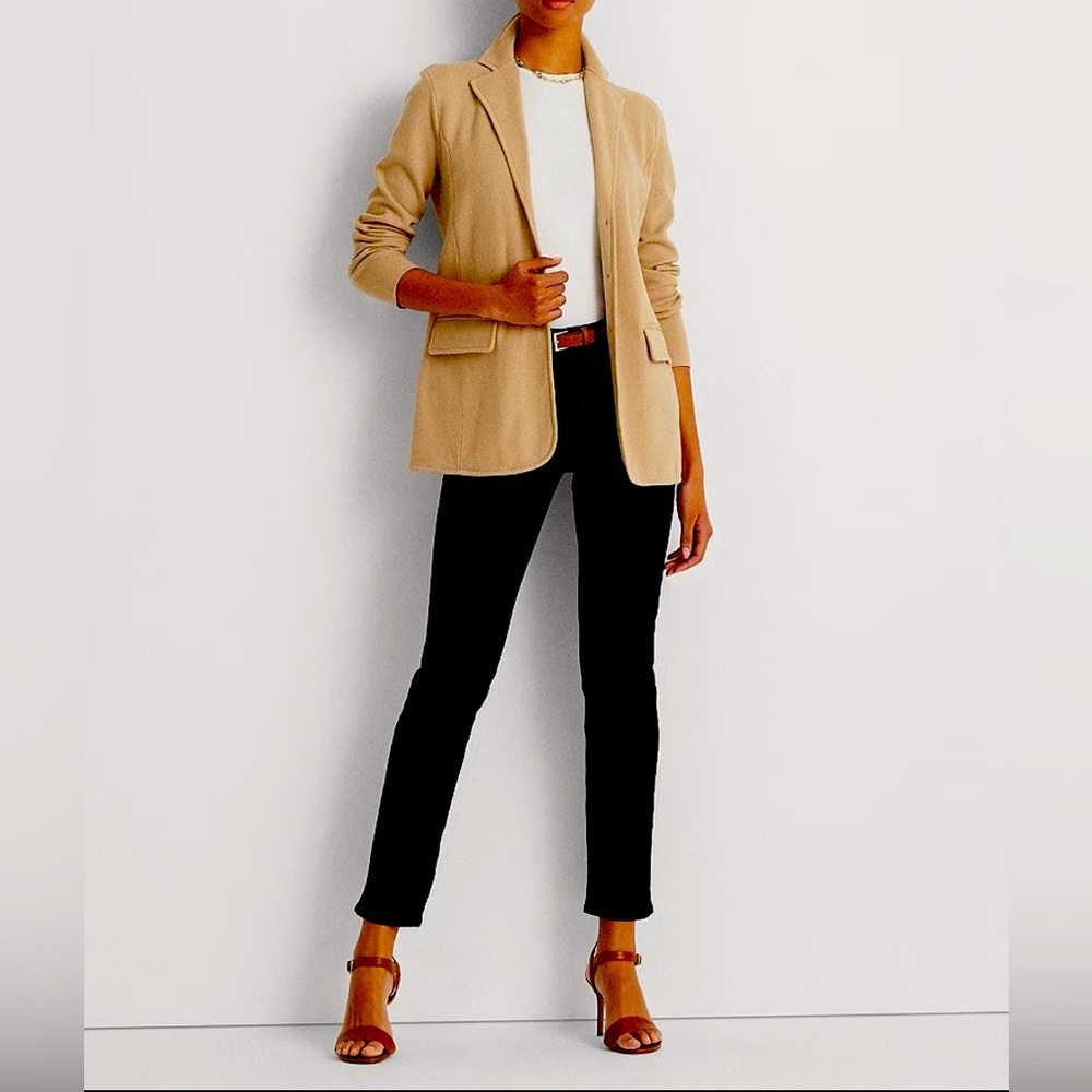 NWT Lauren by Ralph Lauren Notch Lapel Long Sleeve Cotton Knit Blazer 2024